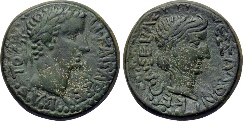 MACEDON. Thessalonica. Tiberius with Julia Augusta (Livia) (14-37). Ae. 

Obv:...