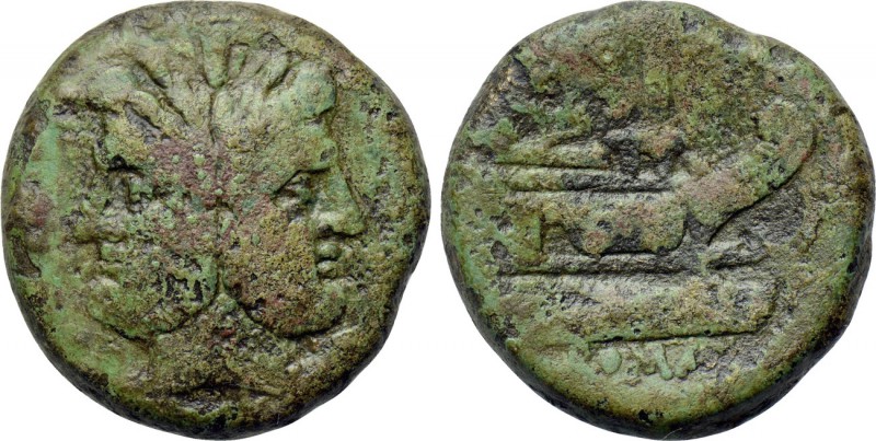 ANONYMOUS. As (After 211 BC). Uncertain mint. 

Obv: Laureate head of bearded ...