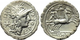 L. PORCIUS LICINIUS. Serrate Denarius (118 BC). Rome.