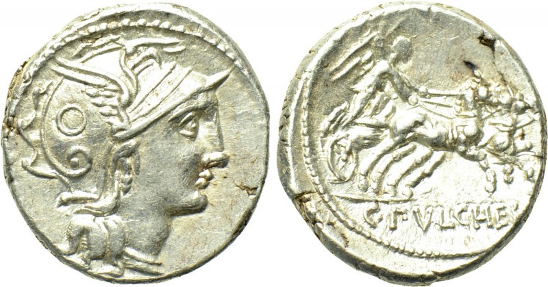 C. CLAUDIUS PULCHER. Denarius (110-109 BC). Rome. 

Obv: Helmeted head of Roma...