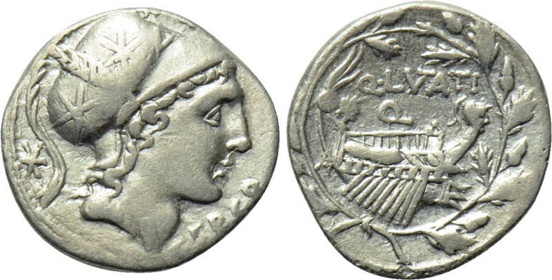 Q. LUTATIUS CERCO. Denarius (109-108 BC). Rome. 

Obv: ROMA / CERCO. 
Helmete...