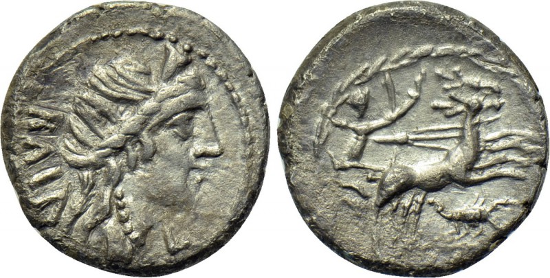 C. ALIUS BALA. Denarius (92 BC). Rome. 

Obv: C BALA. 
Diademed head of Diana...
