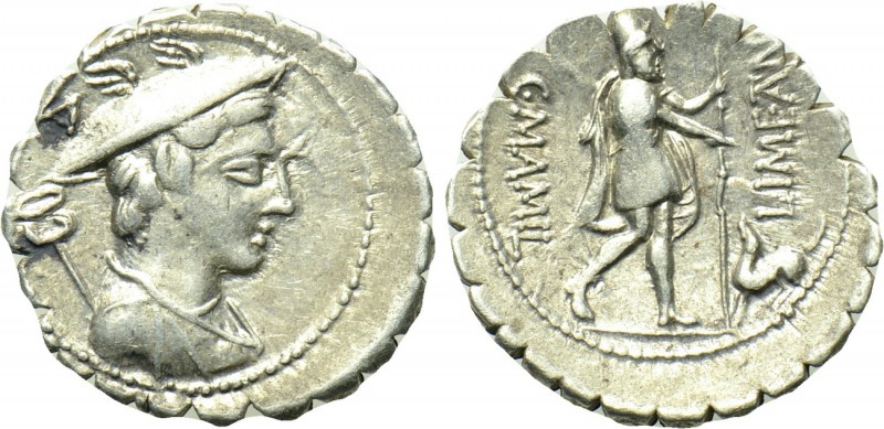 C. MAMILIUS LIMETANUS. Serrate Denarius (82 BC). Rome. 

Obv: Draped bust of M...