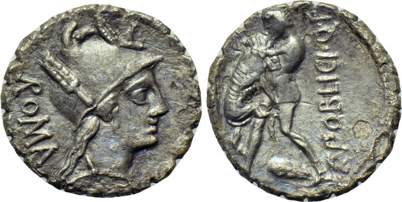 C. POBLICIUS Q. F. Serrate Denarius (80 BC). Rome. 

Obv: ROMA. 
Helmeted and...