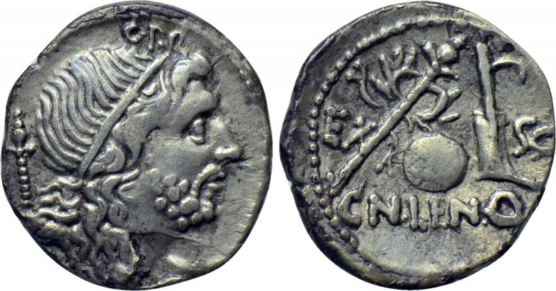 CN. LENTULUS. Denarius (76-75 BC). Rome. 

Obv: G P R. 
Head of Genius Populi...