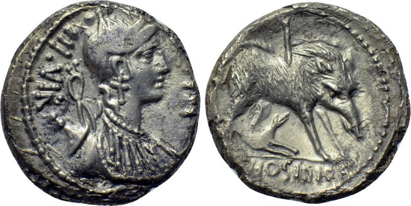 C. HOSIDIUS C. F. GETA. Denarius (64 BC). Rome. 

Obv: III VIR GETA. 
Diademe...