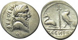 C. POMPEIUS MAGNUS. Denarius (49 BC). Dyrrachium? Terentius Varro, proquaestor.