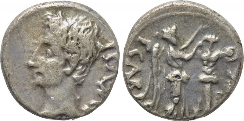 AUGUSTUS (27 BC-AD 14). Quinarius. Emerita. P. Carisius, legatus pro praetore. ...