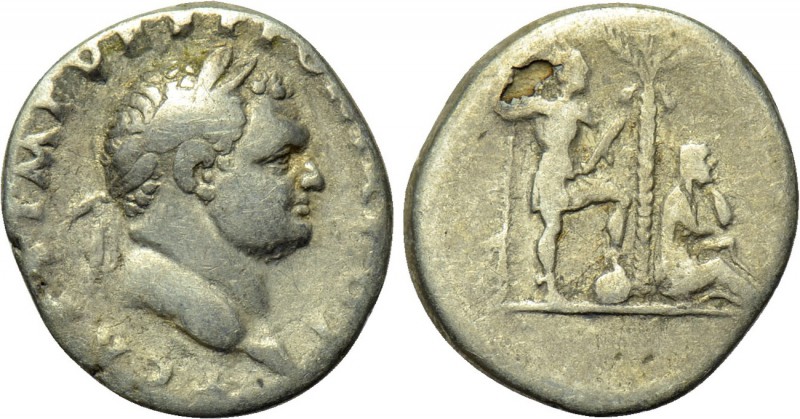 TITUS (Caesar, 69-79). Denarius. Rome. "Judaea Capta" issue. 

Obv: T CAES IMP...