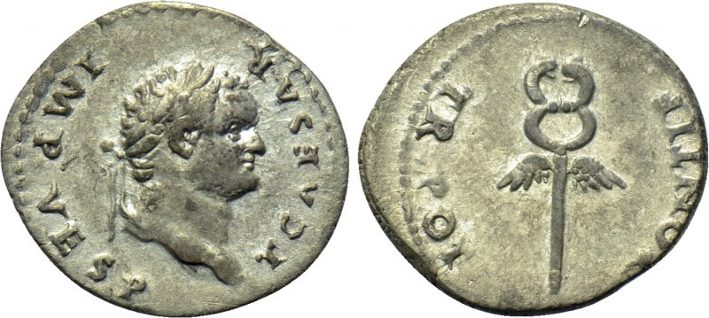 TITUS (Caesar, 69-79). Denarius. Rome. 

Obv: T CAESAR IMP VESP. 
Laureate he...
