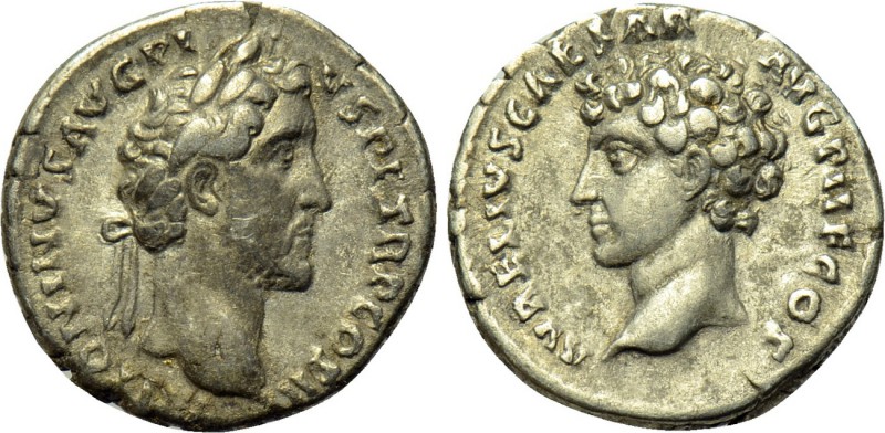 ANTONINUS PIUS with MARCUS AURELIUS as Caesar (138-161). Denarius. Rome. 

Obv...