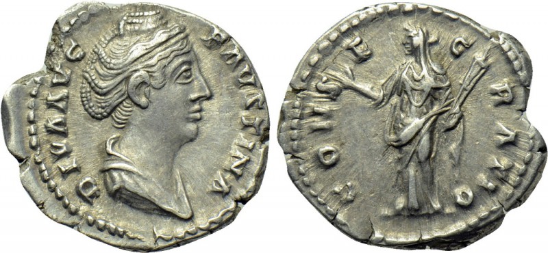 DIVA FAUSTINA I (Died 140/1). Denarius. Rome. 

Obv: DIVA AVG FAVSTINA. 
Drap...