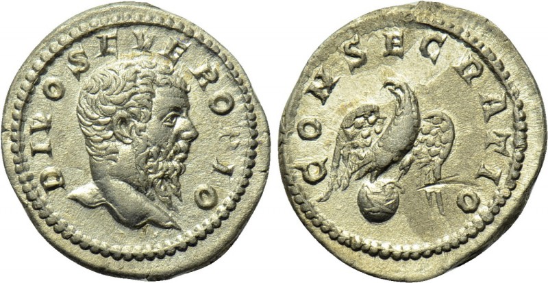 DIVUS SEPTIMIUS SEVERUS (Died 211). Denarius. Rome. Struck under Caracalla (198-...