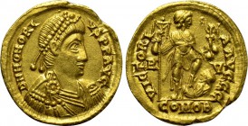 HONORIUS (393-423). GOLD Solidus. Ravenna.