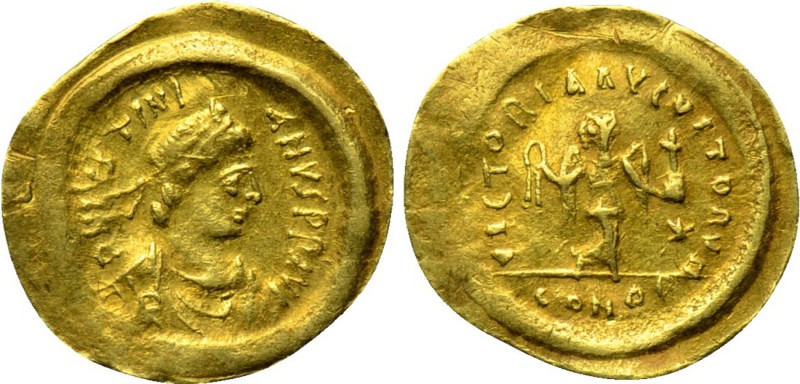 JUSTINIAN I (527-565). GOLD Tremissis. Constantinople. 

Obv: D N IVSTINIANVS ...