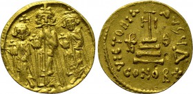 HERACLIUS with HERACLIUS CONSTANTINE and HERACLONAS (610-641). GOLD Solidus. Constantinople. Dated IY 9 (635/6).