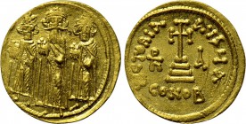 HERACLIUS with HERACLIUS CONSTANTINE and HERACLONAS (610-641). GOLD Solidus. Constantinople. Dated IY 11 (637/8).