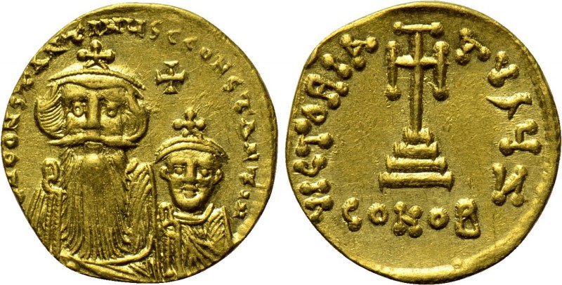 CONSTANS II with CONSTANTINE IV (641-668). GOLD Solidus. Constantinople. 

Obv...