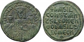 BASIL I the MACEDONIAN, with LEO VI and CONSTANTINE (867-886). Follis. Constantinople.