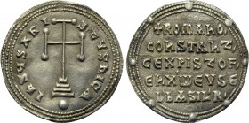 CONSTANTINE VII PORPHYROGENITUS with ROMANUS I and CHRISTOPHER (913-959). Miliaresion. Constantinople.