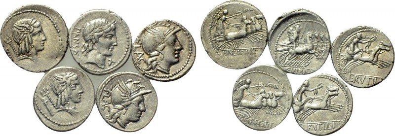 5 Roman republican coins. 

Obv: .
Rev: .

. 

Condition: See picture.
...