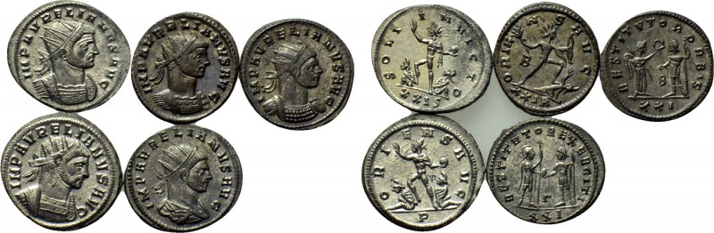5 coins of Aurelianus. 

Obv: .
Rev: .

. 

Condition: See picture.

We...