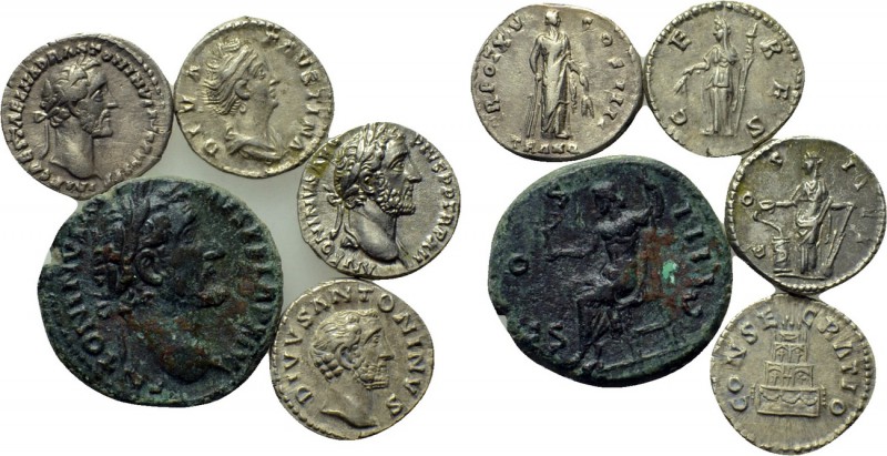 5 coins of Antoninus Pius and Faustina II. 

Obv: .
Rev: .

. 

Condition...