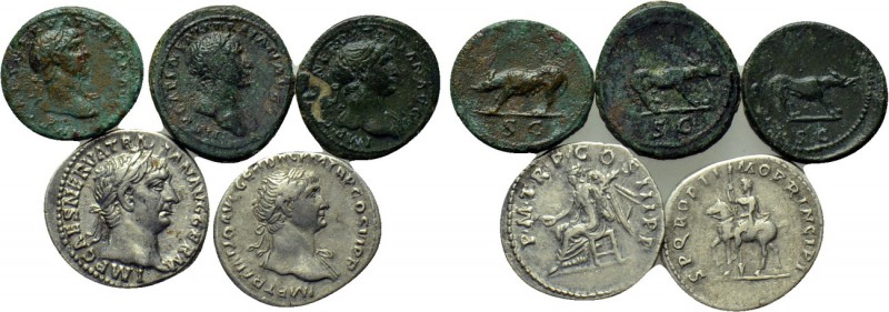 5 coins of Trajan. 

Obv: .
Rev: .

. 

Condition: See picture.

Weight...