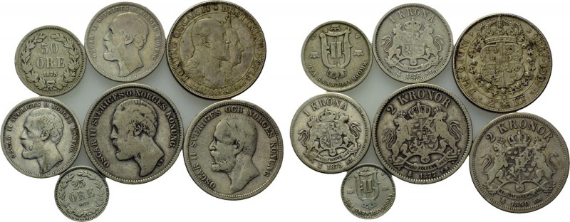 7 Scandinavian coins. 

Obv: .
Rev: .

. 

Condition: See picture.

Wei...