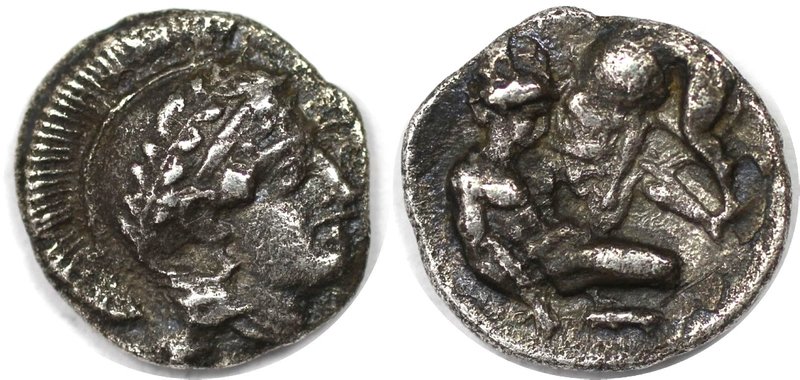 Griechische Münzen, KALABRIEN TARENT Diobol (1,08g). 325 - 280 v. Chr. Vs.: Kopf...