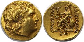 Griechische Münzen, THRACIA. Lysimachos 305-281 v. Chr., AV Stater (8.43 g). Alexanderkopf. / Sitzende Athena hält kleine Nike und lehnt an Schild, KO...