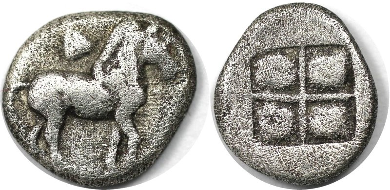 Griechische Münzen, MACEDONIA. Diobol 498 - 454 v. Chr, Vs: Pferd nach links dar...