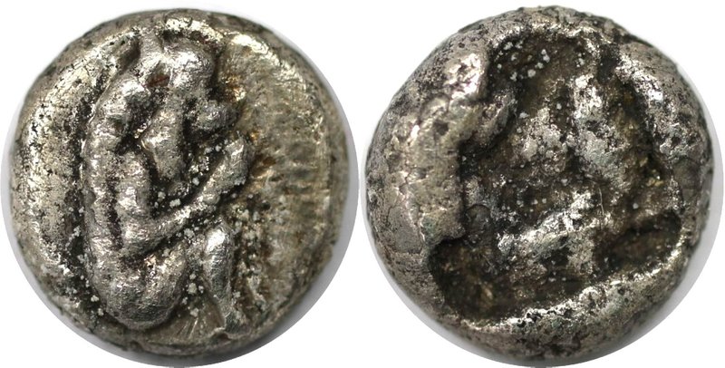 Griechische Münzen, MACEDONIA. LETE (?). 1/8 Stater (?) um 500 v. Chr, Vs: Kauer...