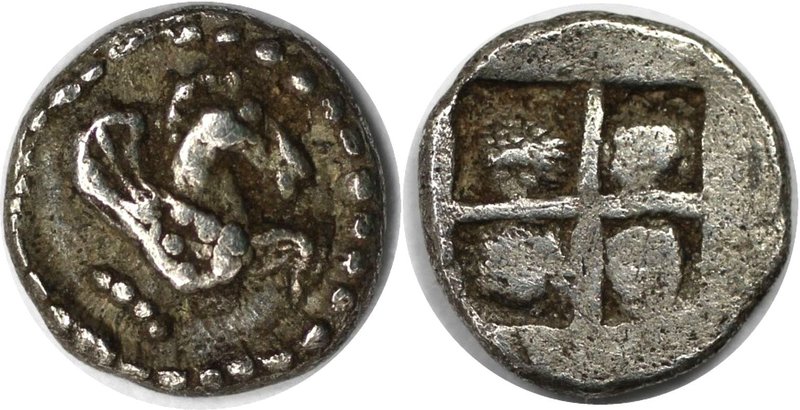 Griechische Münzen, MACEDONIA. THERMAI. Hemiobol ca. 500 - 480 v. Chr, Vs: Pegas...