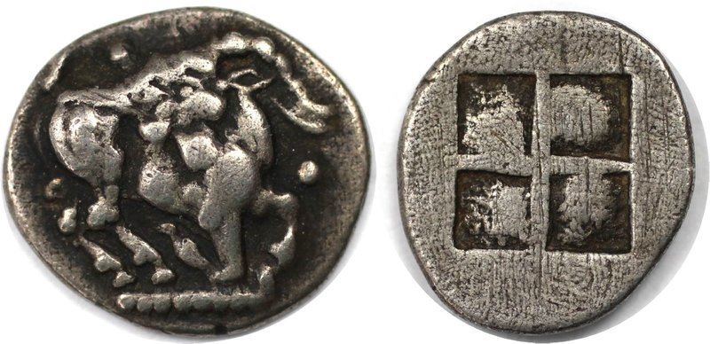 Griechische Münzen, MACEDONIA. AIGAI. Trihemiobol 500 - 490 v. Chr, Vs: Ziegenbo...