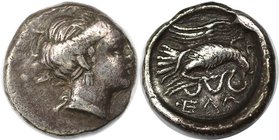Griechische Münzen, EUBÖA. CHALKIS. Drachme (3.48g). 338 - 308 v. Chr. Vs.: Kopf der Nymphe Chalkis mit Ohrring n. r. Rs.: Adler n. r. fliegend, in se...