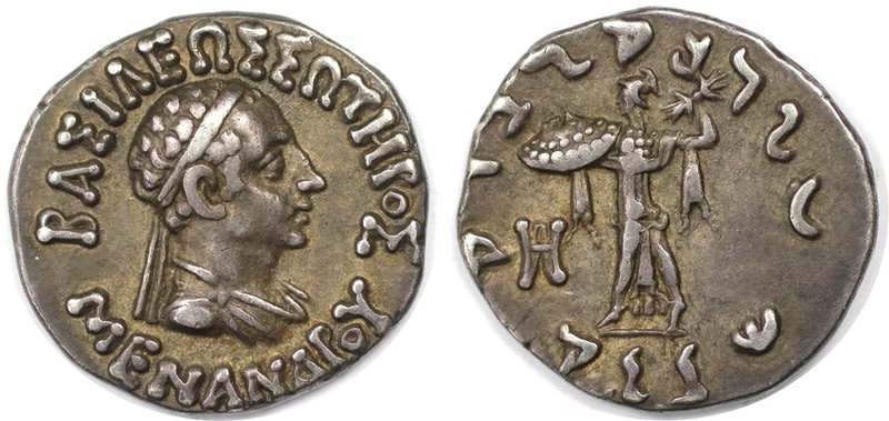 Griechische Münzen, BACTRIA. Menander I., ca. 155 - 130 v. Chr. Drachme (2,39g)....