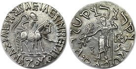 Griechische Münzen, INDO - SKYTHEN. Azes, ca. 58 - 12 v.Chr. Tetradrachme (9.36g). Mzst.im westlichen Gandhara. Vs.: ΒΑΣΙΛΕΩΣ ΒΑΣΙΛΕΩΝ ΜΕΓΑΛΟΥ ΑΣΟΥ, K...