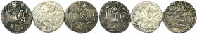 Griechische Münzen, Lots und Sammlungen griechischer Münzen. Medieval Afghanistan. 3 x AR Unit ca. 903 - 915 n. Chr., Khudavayaka. 113-120. Bull sitzt...