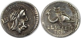 Römische Münzen, MÜNZEN DER RÖMISCHEN REPUBLIK. REPUBLIK NACH 211 V. CHR. L. Lucretius Trio, 76 v. Chr. Denar (3,91g). Mzst. Rom. Vs.: Kopf des Neptun...