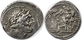 Römische Münzen, MÜNZEN DER RÖMISCHEN REPUBLIKREPUBLIK NACH 211 V. CHR. C. Fundanius, 101 v. Chr. Quinar (1,90g). Mzst. Rom. Vs.: Kopf des Zeus mit Lo...