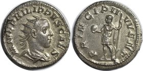 Römische Münzen, MÜNZEN DER RÖMISCHEN KAISERZEIT. Philipp II. als Caesar. Antoninian 244-246 n. Chr., Silber. 4.22 g. RIC 218(d), C.48. Auktion 41/028...