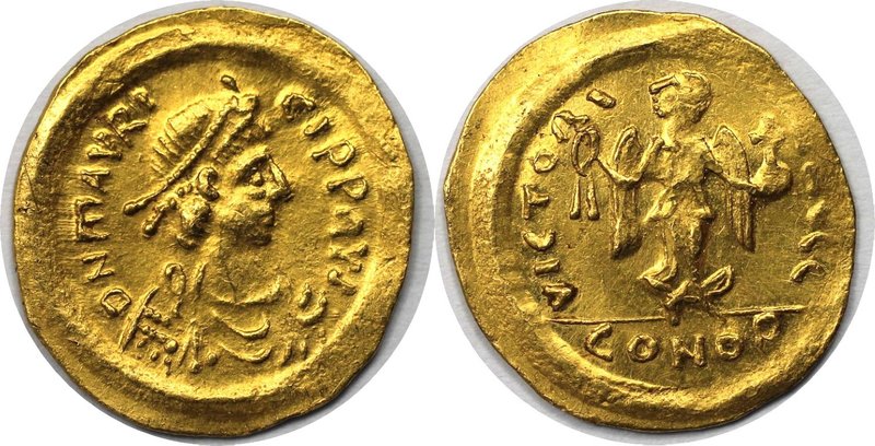 Maurice Tiberius (582-602 n. Chr.). AV semissis (17mm, 2.17 gm, 6h). Constantino...