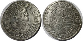 RDR – Habsburg – Österreich, RÖMISCH-DEUTSCHES REICH. Ferdinand II. (1619-1637). 3 Kreuzer 1637, Silber. Vorzüglich-stempelglanz
