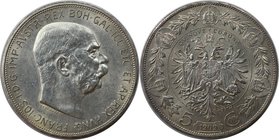 RDR – Habsburg – Österreich, KAISERREICH ÖSTERREICH. Franz Joseph I. (1848-1916). 5 Corona 1909, Silber. Fast Stempelglanz