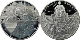 RDR – Habsburg – Österreich, REPUBLIK ÖSTERREICH. 1000 Jahre Österreich. Medaille "20 Euro" 1996, Silber. KM 39. Polierte Platte