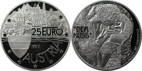 RDR – Habsburg – Österreich, REPUBLIK ÖSTERREICH. DER KUSS von KLIMT. Medaille "25 Euro" 1997, Silber. KM # M14. Polierte Platte