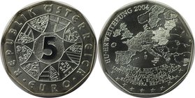 RDR – Habsburg – Österreich, REPUBLIK ÖSTERREICH. EU-Erweiterung. 5 Euro 2004, Silber. KM 3122. Stempelglanz, mit Plastik Box