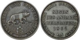 Altdeutsche Münzen und Medaillen, ANHALT - BERNBURG. Alexander Carl (1834-1863). Ausbeutetaler 1862 A, Silber. AKS 17. Sehr schön-vorzüglich