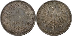 Altdeutsche Münzen und Medaillen, FRANKFURT - STADT. Freie Stadt. Gulden 1845, Silber. AKS 12. Vorzüglich-stempelglanz, kl.Randfehler